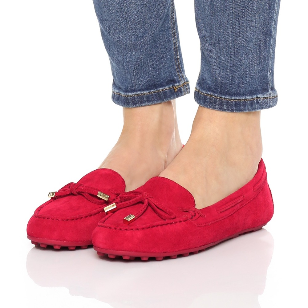 Michael Kors Red Leather Loafers with Gold Accents
